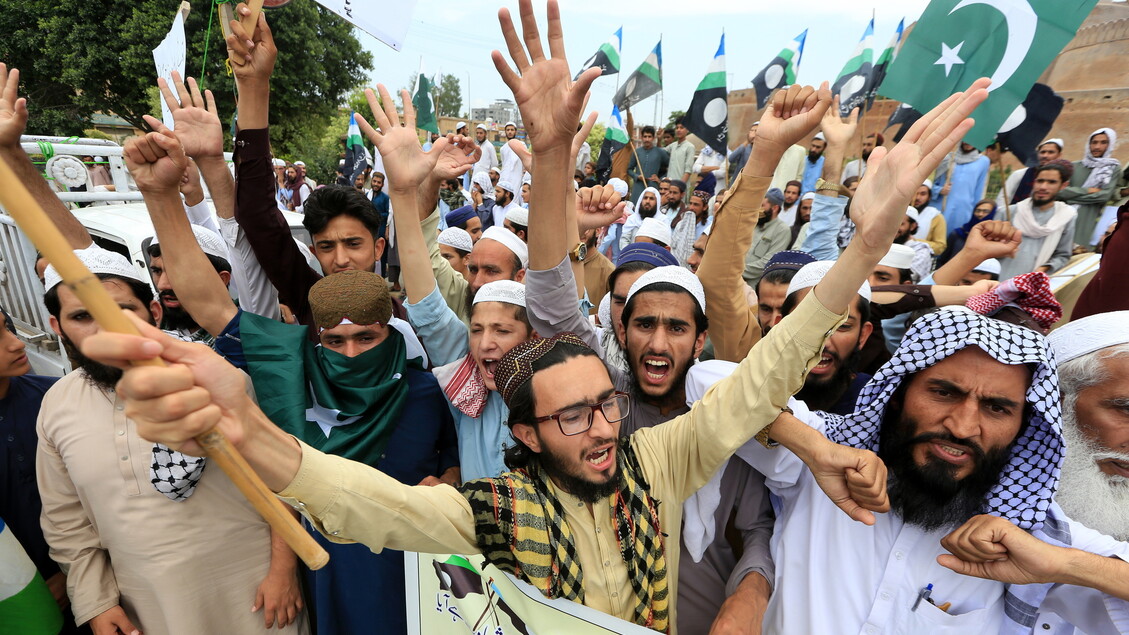 People protest against India in Peshawar