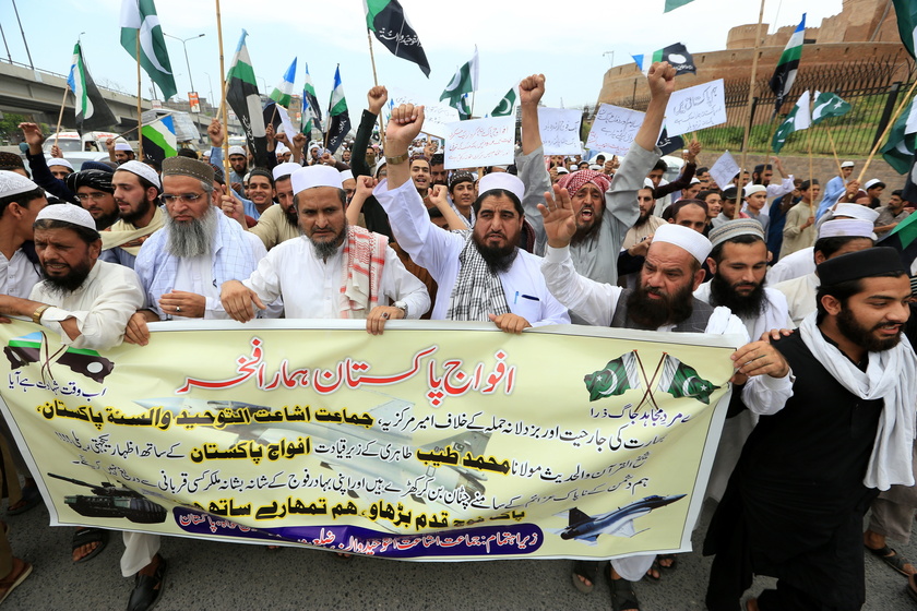 People protest against India in Peshawar