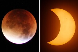 Sole e Luna si dividono il cielo di marzo con due eclissi (fonte: rielaborazione di immagini da pixabay)