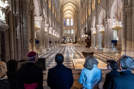 French President Macron visits Notre-Dame in Paris