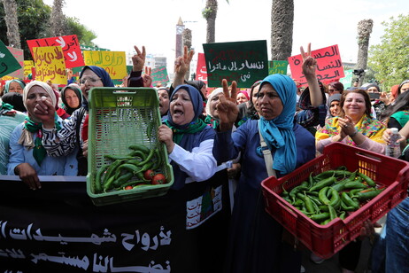 Women agricultural workers march to demand more rights and improved working conditions